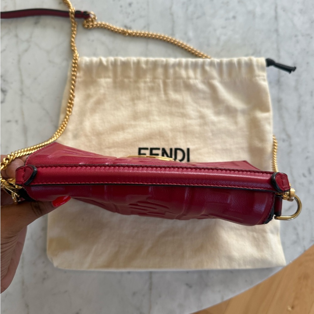 Fendi Baguette Mini Bag 
Red nappa leather bag with FF motif - Picture 8 of 13